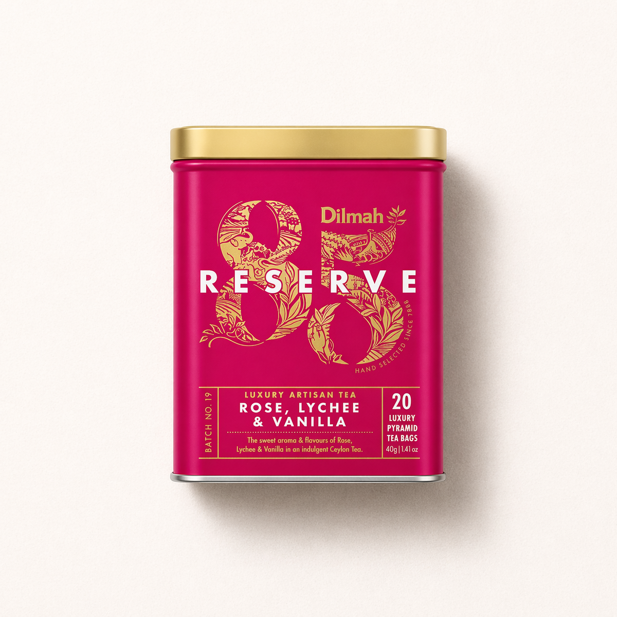 85 Reserve Rose, Lychee and Vanilla Ceylon Black Tea Tin Caddy-20 Luxury Leaf Tea Bags