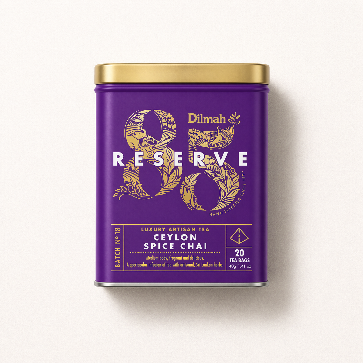 85 Reserve Ceylon Spice Chai Black Tea Tin Caddy-20 Luxury Leaf Tea Bags