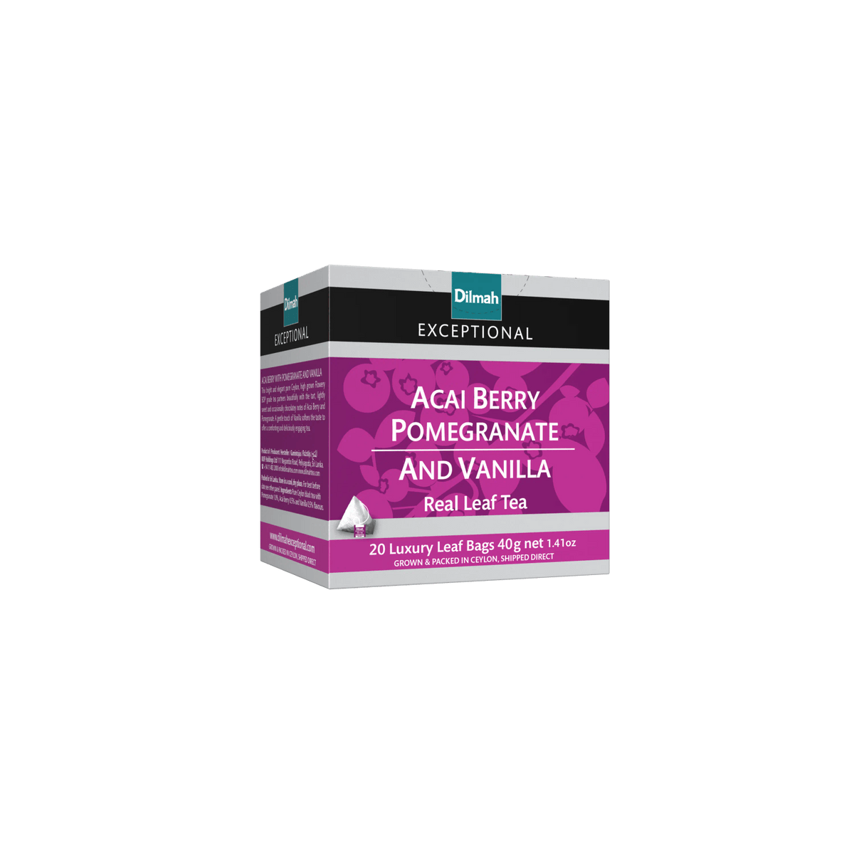 Exceptional Acai Berry with Pomegranate & Vanilla Ceylon Black Tea-20 Luxury Leaf Tea Bags