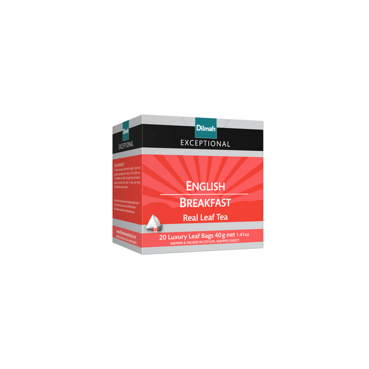 Exceptional English Breakfast Ceylon Black Tea-20 Luxury Leaf Tea Bags