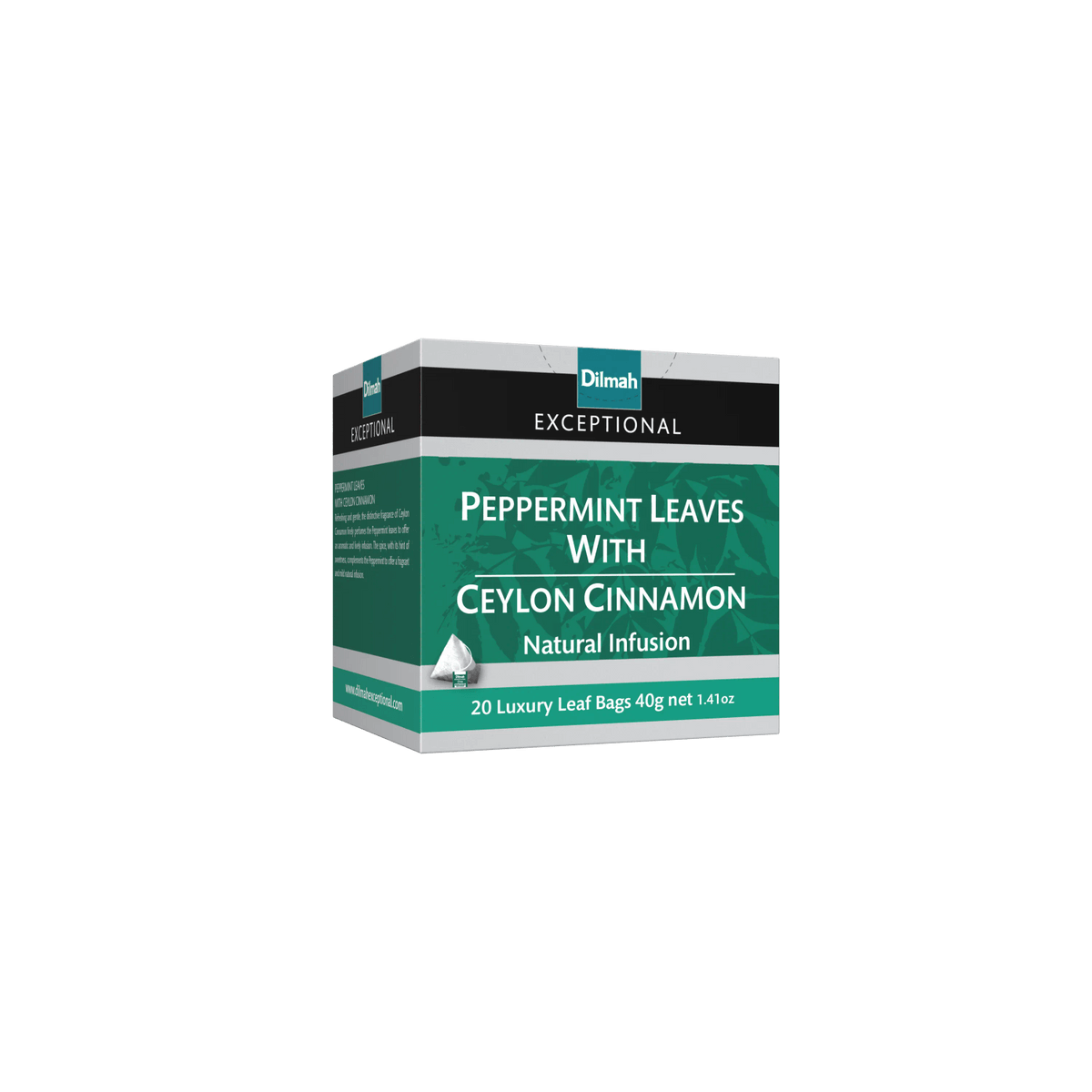 Exceptional Peppermint Leaves with Ceylon Cinnamon Natural Infusion-20 Luxury Leaf Tea Bags