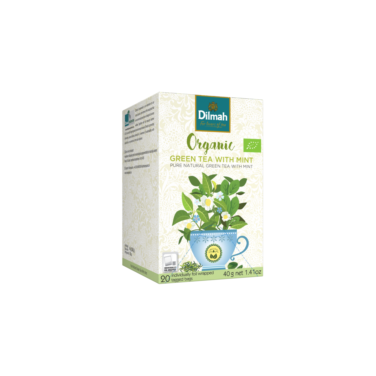 Organic Green Tea with Mint-20 Individually Wrapped Tea Bags
