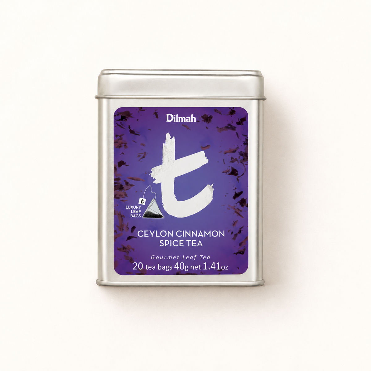 t-Series Ceylon Cinnamon Spice Black Tea Tin Caddy-20 Luxury Leaf Tea Bags