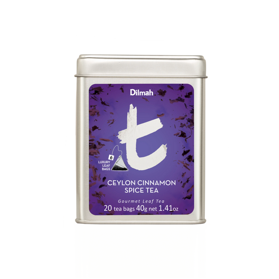 t-Series Ceylon Cinnamon Spice Black Tea Tin Caddy-20 Luxury Leaf Tea Bags
