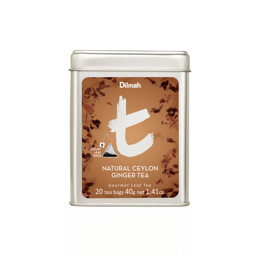 t-Series Natural Ceylon Ginger Black Tea Tin Caddy-20 Luxury Leaf Tea Bags