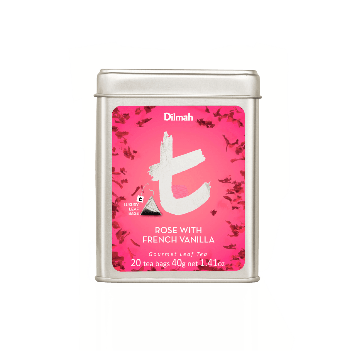 t-Series Rose with French Vanilla Ceylon Black Tea Tin Caddy-20 Luxury Tea Bags