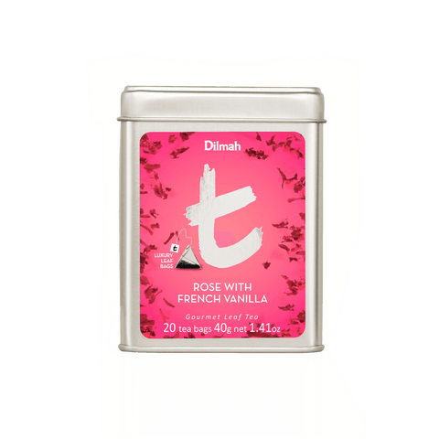 t-Series Rose with French Vanilla Ceylon Black Tea Tin Caddy-20 Luxury Tea Bags