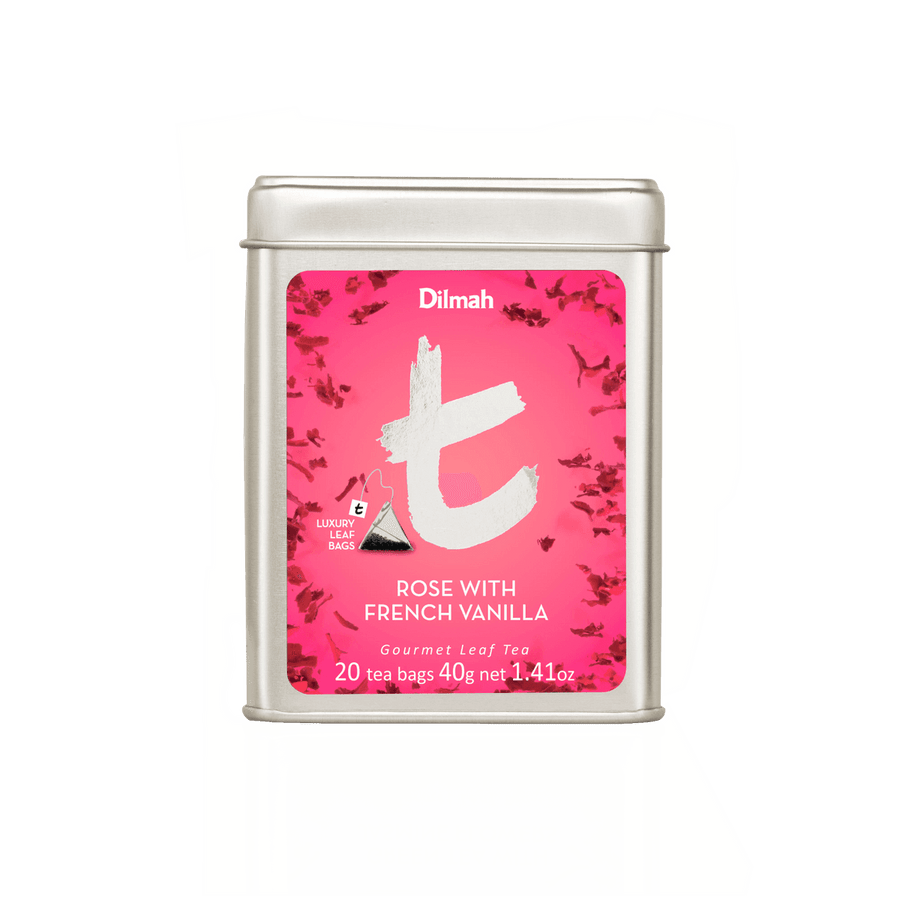t-Series Rose with French Vanilla Ceylon Black Tea Tin Caddy-20 Luxury Tea Bags